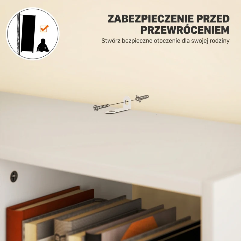 Regał na książki z 9 półkami i szufladą, biały