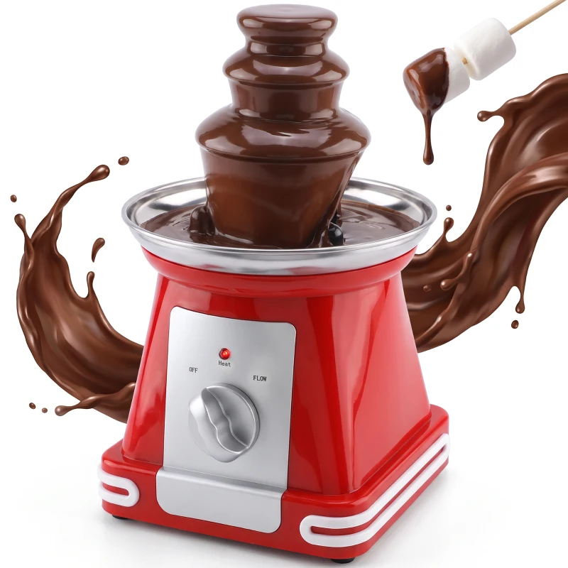 HOMCOM Fontanna czekoladowa ze stali nierdzewnej, 3 poziomy, 270 ml, elektryczne fondue z podgrzewaniem, czerwona