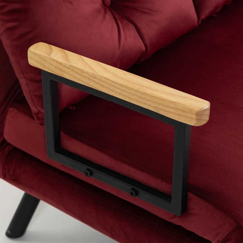 HOMCOM Divano Letto 3 in 1 in Tessuto Effetto Velluto con Schienale Regolabile e 2 Cuscini, 102x73x81 cm, Rosso Vino