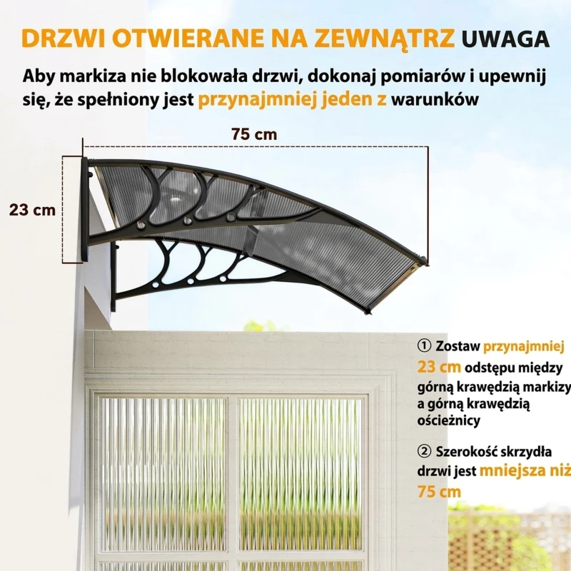 Daszek nad drzwi, 100 x 75 cm, aluminium, poliwęglan