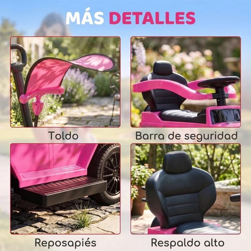 HOMCOM Coche Correpasillos para Niños de 1-3 Años con Licencia Mercedes G350 Capota Extraíble y Barandilla 85,5x40,5x95 cm Rosa