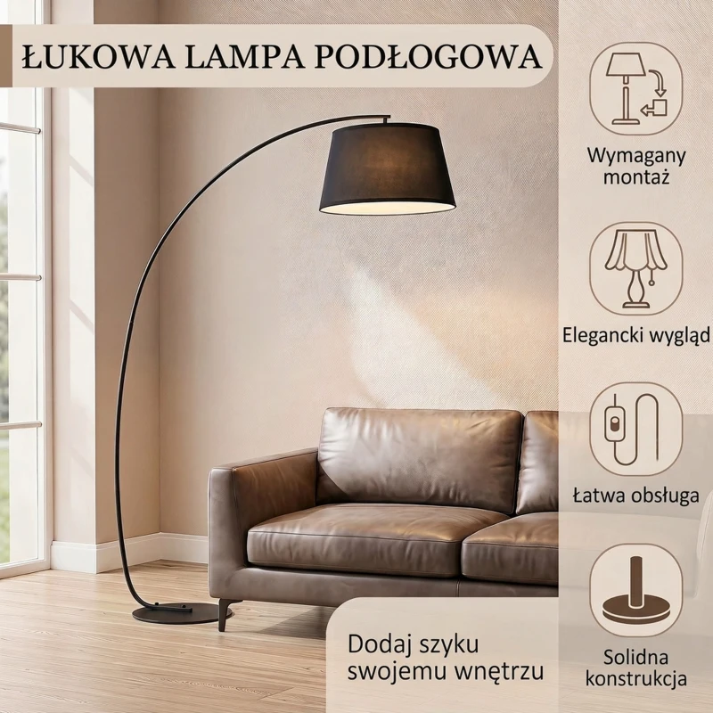 HOMCOM Lampa stojąca do salonu, abażur materiałowy, włącznik nożny