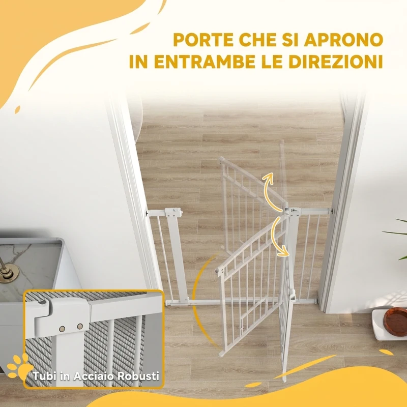 PawHut Cancelletto di Sicurezza per Cani Estensibile 76-104cm, Alto 106cm, Cancellino Cani Taglia Grande, Bianco