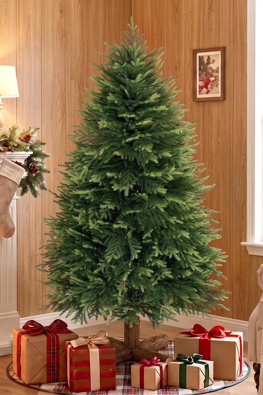 HOMCOM 5ft Artificial Christmas Tree, Hinged Xmas Tree with Realistic 513 PE & PVC Branch Tips, Fir Wood Base, Green
