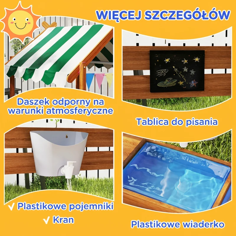 Piaskownica z dachem, drewniana, dla 3-7 lat, zielona