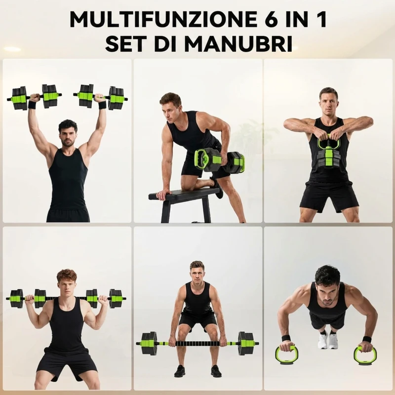 SPORTNOW Set Pesi da Palestra 6 in 1 da 20kg Totali in Plastica e Sabbia, Bilanciere e Supporto per Flessioni, Verde