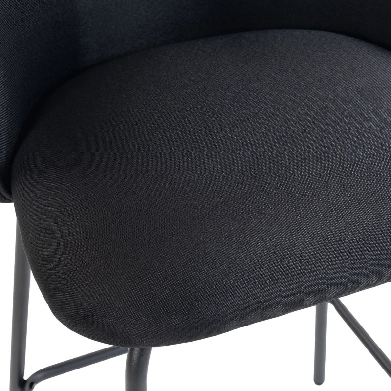 HOMCOM Set 2 Sgabelli da Bar con Schienale e Poggiapiedi, Rivestimento in Tessuto e Gambe in Acciaio, Nero