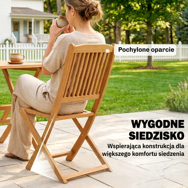 Outsunny Zestaw mebli ogrodowych FSC z drewna, 5-cz., składany stół z 4 krzesłami, lamelowy design