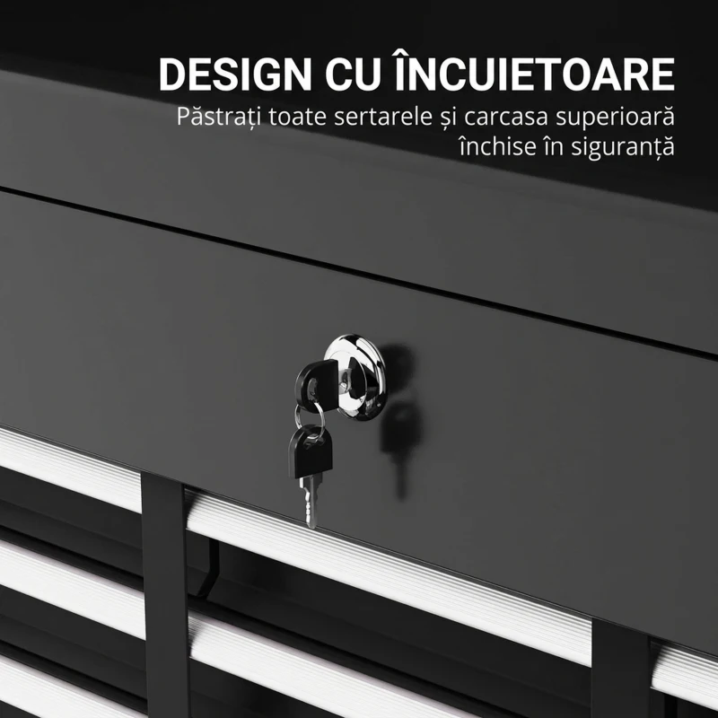HOMCOM Cutie pentru Scule cu 6 Sertare din Oțel cu Încuietoare, 60x26x34cm, Negru