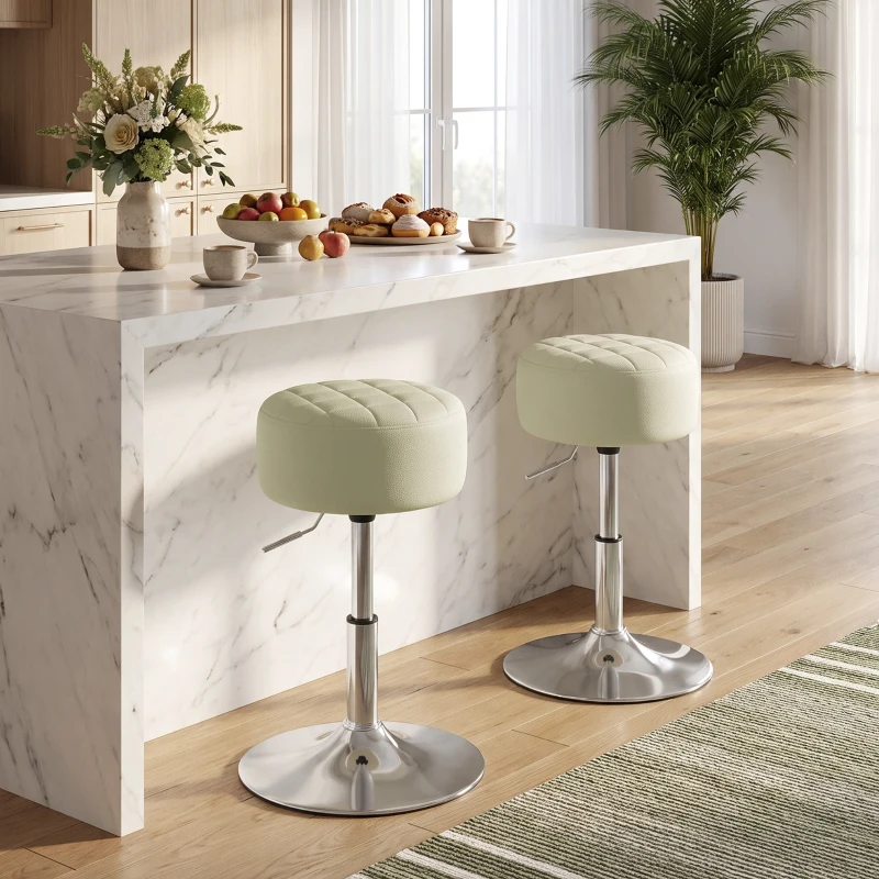 HOMCOM Sgabello Bar in Pelle PU con Altezza Regolabile, Seduta Morbida Spessa, Girevole a 360°, per Penisola, Bianco