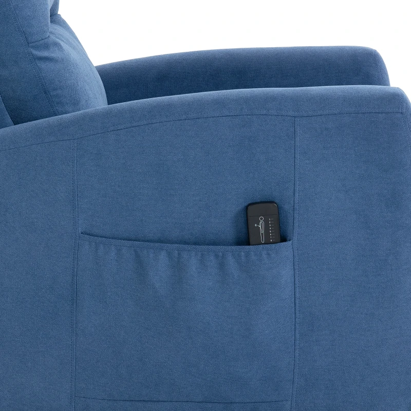 HOMCOM Poltrona Massaggiante e Reclinabile a 160° con Poggiapiedi e Telecomando, 66x91x108 cm, in Ciniglia Blu Scuro
