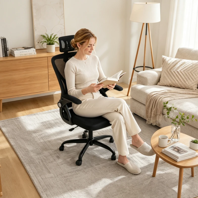 HOMCOM Sedia Ufficio Ergonomica con Braccioli Ribaltabili, Poggiatesta e Altezza Regolabili, in Rete Traspirante, Nero