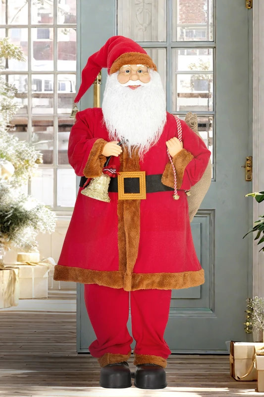HOMCOM 4ft Singing Santa Claus Figure with with Waving Head- Red