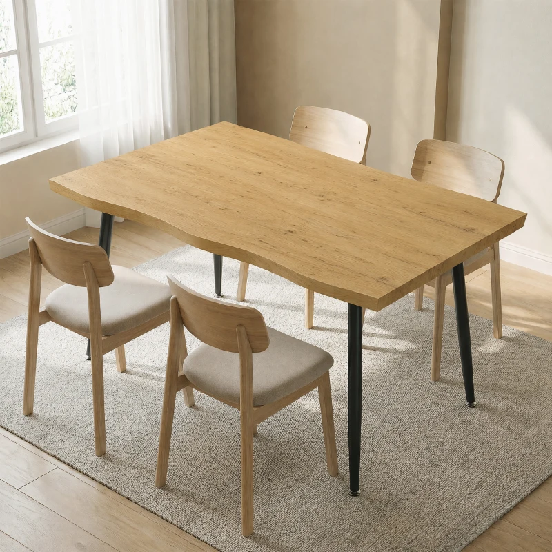 HOMCOM Tavolo da Pranzo Rettangolare per 4 Persone, 110x70 cm Tavolo Cucina con Piano Effetto Legno, Rovere e Nero