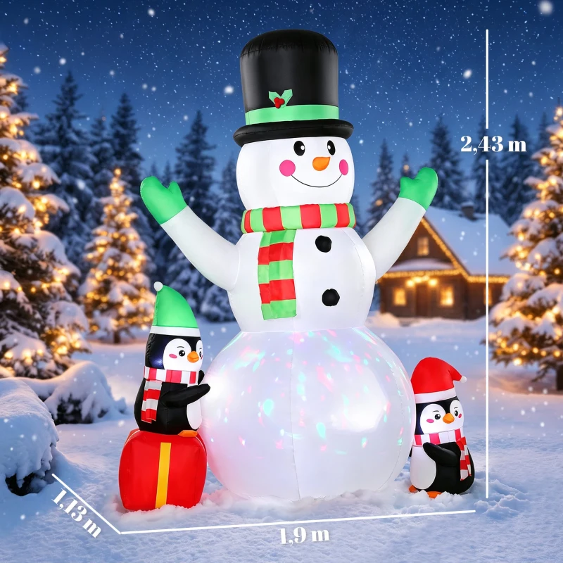 Outsunny Aufblasbarer Weihnachts-Schneemann, 243 cm, mit buntem LED-Licht, für draußen