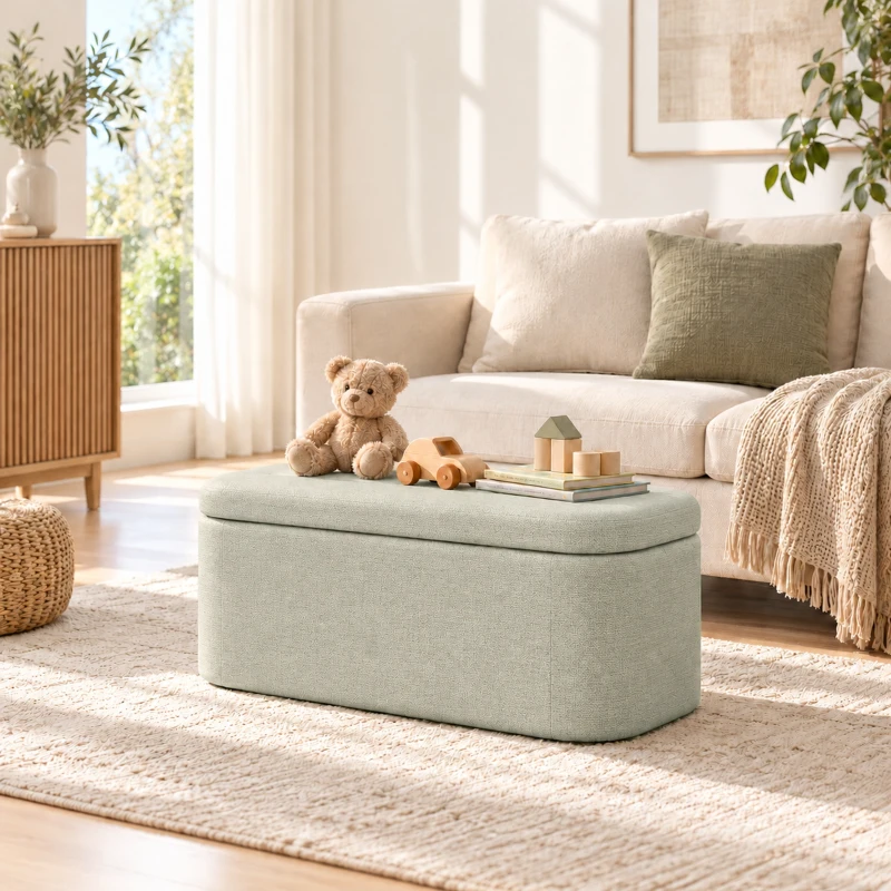 HOMCOM Banco de Almacenaje Puff Almacenaje Tapizado en Lino Tapa Cierre Suave Diseño Ovalado Carga 220 kg 116x42x44 cm Gris