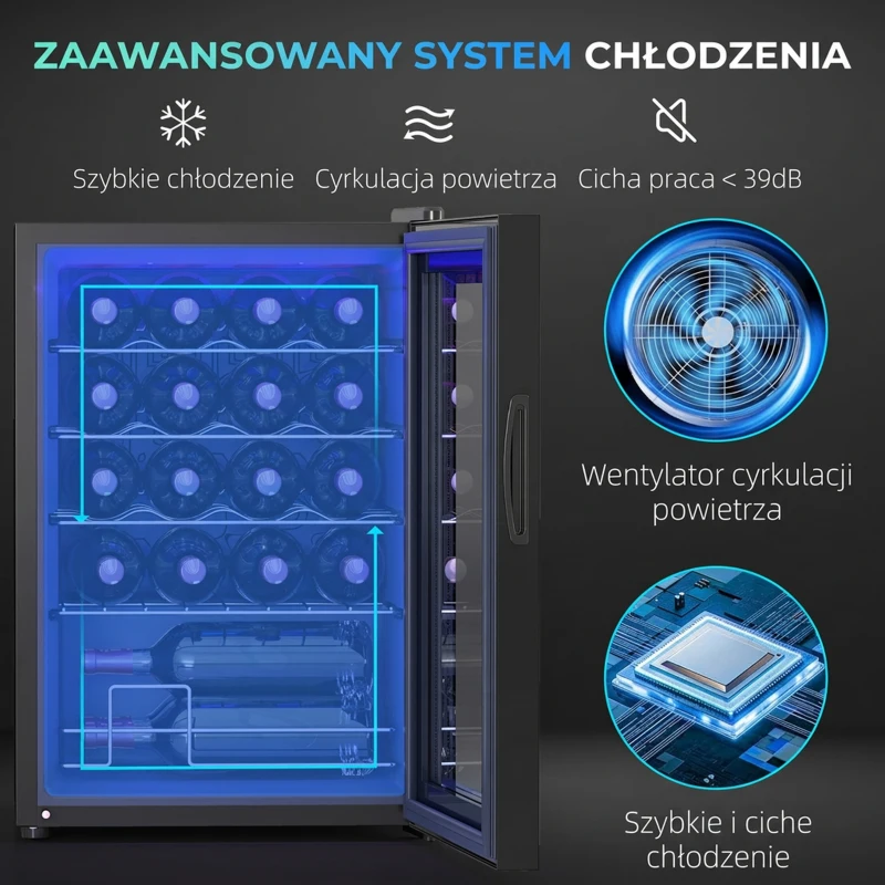 Lodówka na wino 20 butelek, 53L, 5-18℃, kompresor