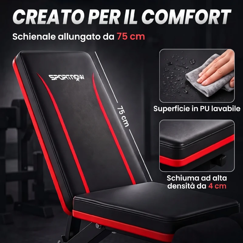 SPORTNOW Panca Palestra Pieghevole, Panca Pesi Inclinata/Declinata, Schienale Regolabile a 7 Posizioni, Nero
