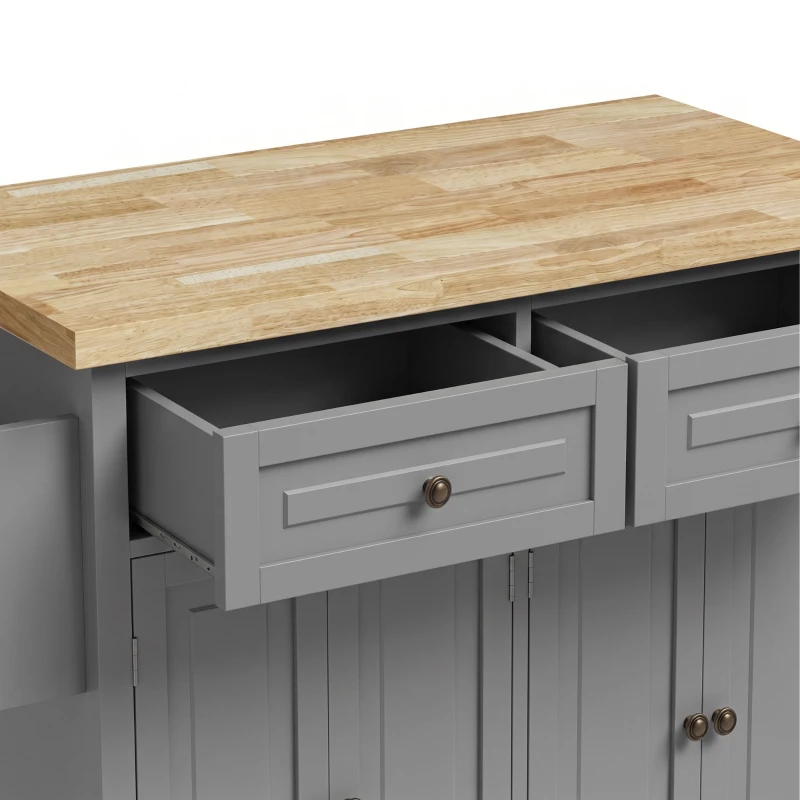 HOMCOM Isla de Cocina con Ruedas Mueble Auxiliar de Cocina con Especiero y Barra Lateral 111x44,5x82,5 cm Gris