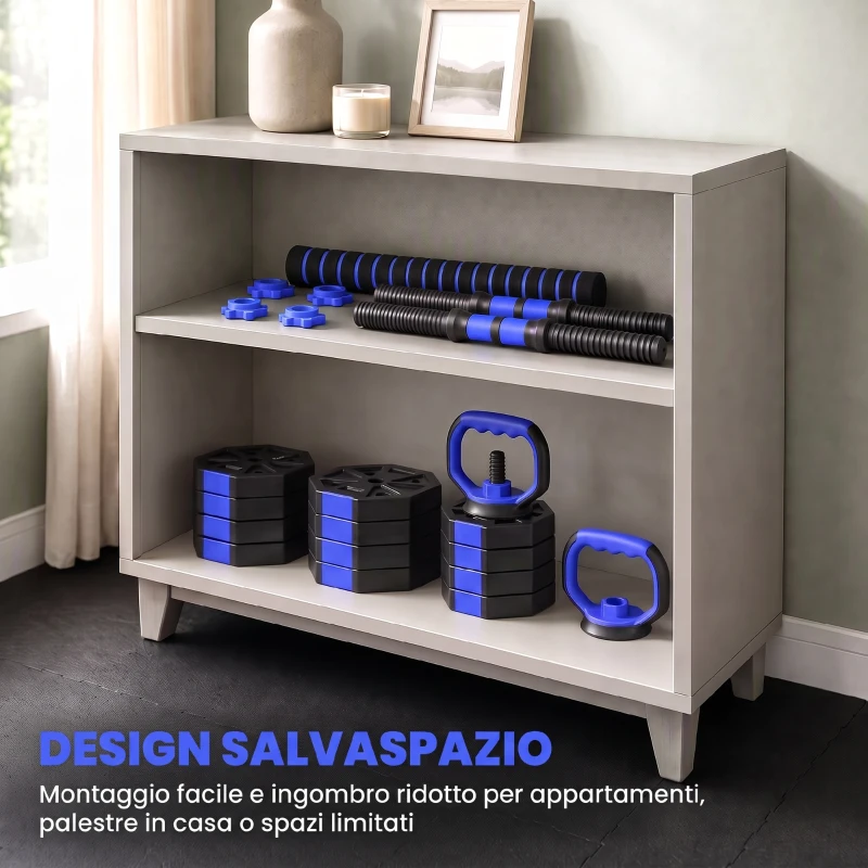 SPORTNOW Set Pesi da Palestra 6 in 1 in Plastica e Sabbia Utilizzabile come Kettlebell Manubri Bilanciere Supporto Blu