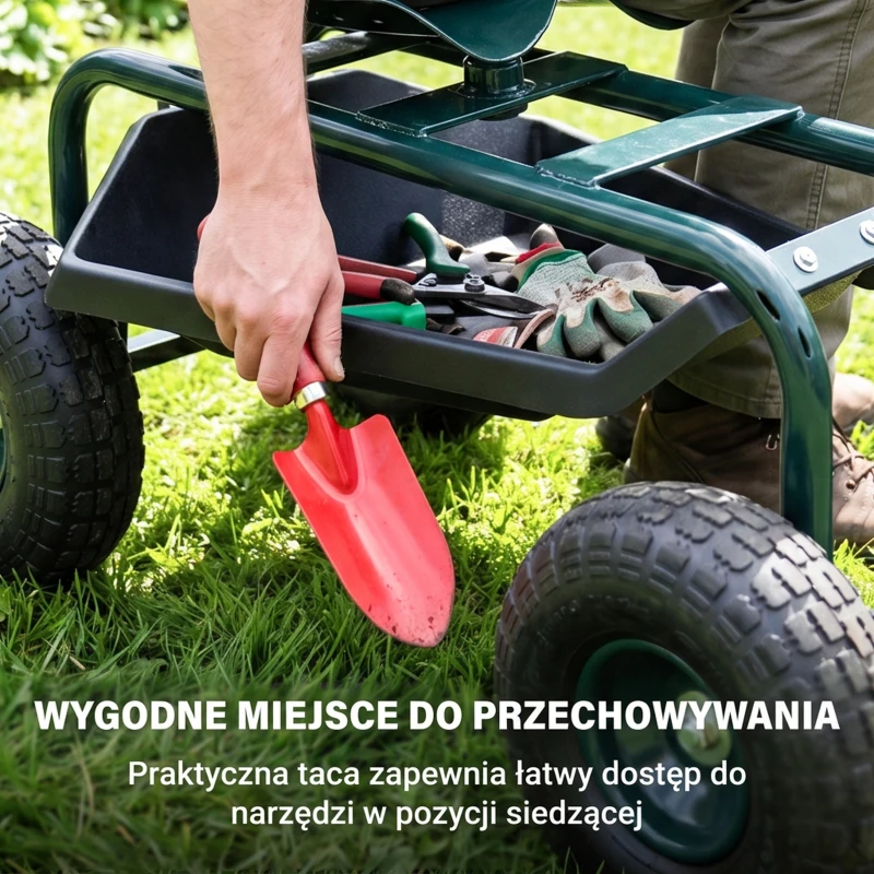 Outsunny Wózek Ogrodowy z Siedziskiem, Obrotowy, Regulowana Wysokość, do 150 kg, Stal, Ciemnozielony