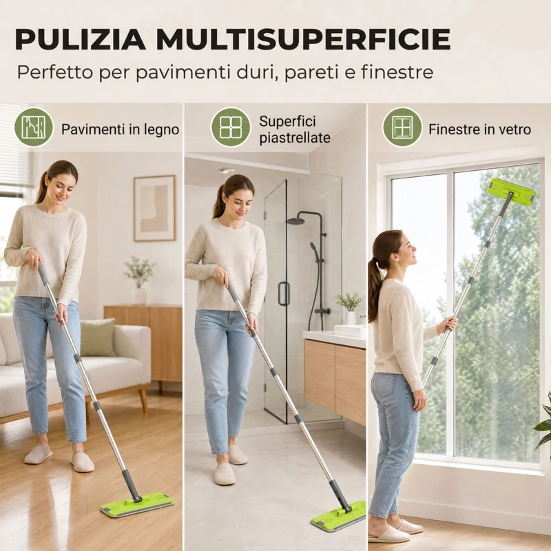 HOMCOM Set Mocio Lavapavimenti e Secchio a 2 Scomparti con Strizzatore, 5 Panni Ricambio in Microfibra, Grigio Scuro