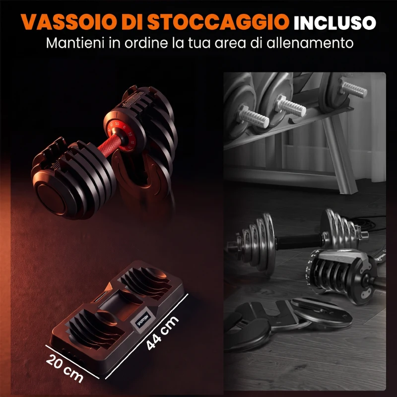 SPORTNOW Set di Manubri Regolabili 48 kg, 5 in 1 con Quick-Dial, Blocco di Sicurezza, Impugnatura Antiscivolo e Vassoio