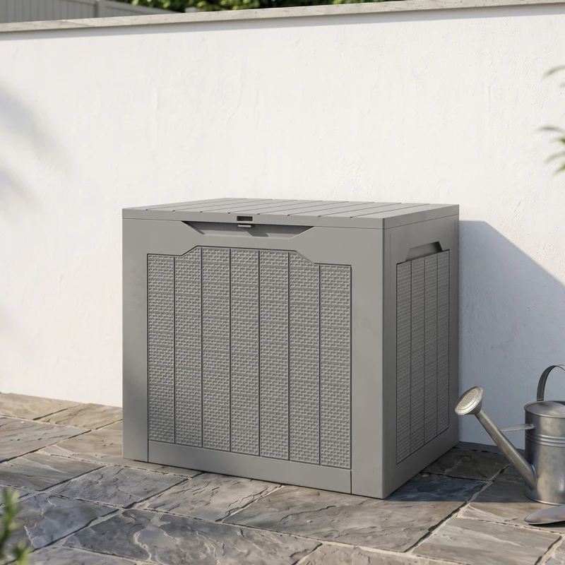 Outsunny Baule da Esterno da 97L in PP, Baule da Giardino Impermeabile con Maniglie Integrate e Gancio per Lucchetto