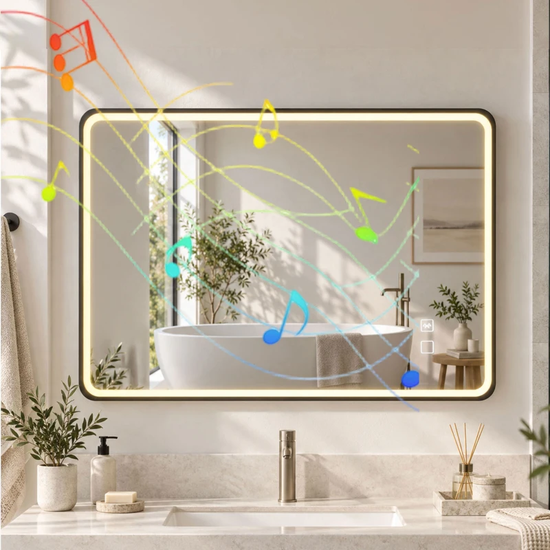 HOMCOM Specchio Bagno con Luce LED 100x70cm, 3 Colori Dimmerabili, Bluetooth, Specchio da Parete Rettangolare, Nero