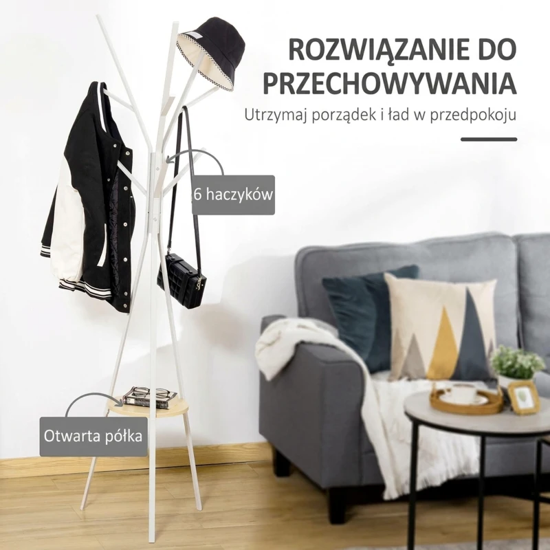 HOMCOM  STOJAK NA UBRANIA DO GARDEROBY PRZEDPOKOJU metalowy biały