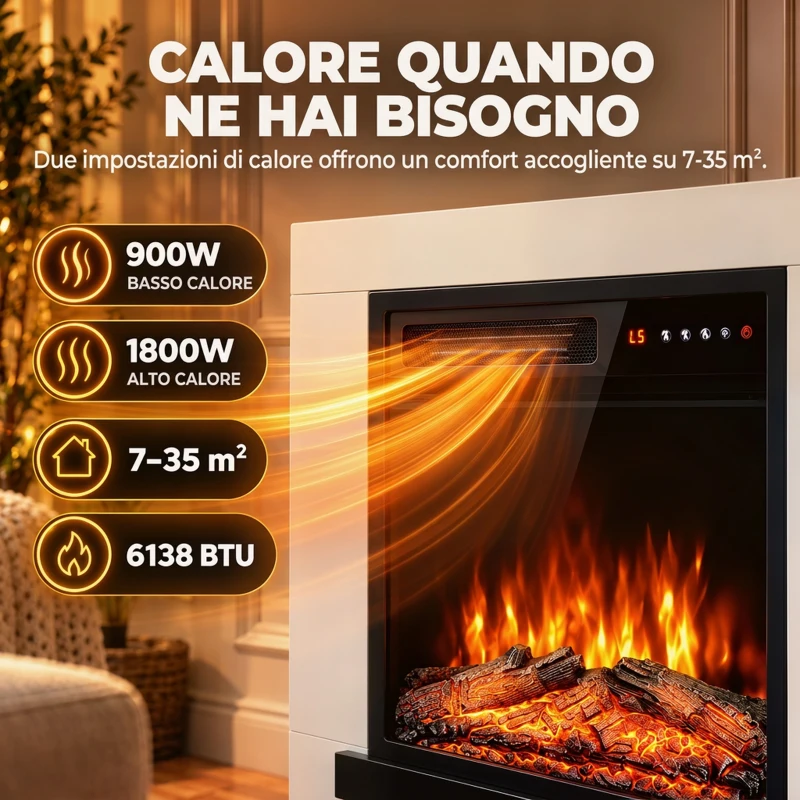 HOMCOM Camino Elettrico da Terra con Cornice Porta TV 50'', 900/1800W, Effetto Fiamma 3D LED Realistico, Bianco