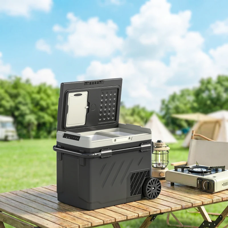 Outsunny Frigorifero Congelatore per Auto da 49L, Frigo a Doppia Zona con Controllo App, Manico Telescopico, -20℃-20℃