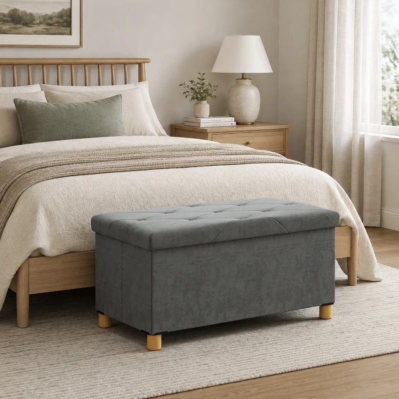 HOMCOM Panca Contenitore Pieghevole da 67L, Coperchio Imbottito e Rivestimento Vellutato, 76x38x38cm, Grigio