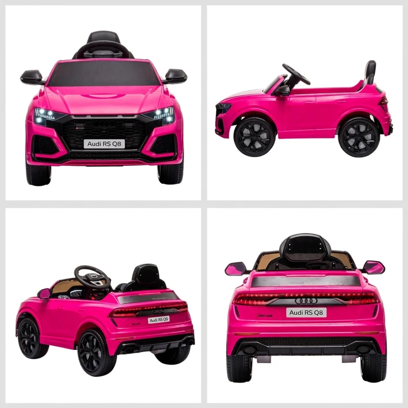 HOMCOM Macchina Elettrica per Bambini 3-5 Anni 6V Audi RS Q8 Autentica, 1.5-3km/h, con Telecomando e Musica, Rosa