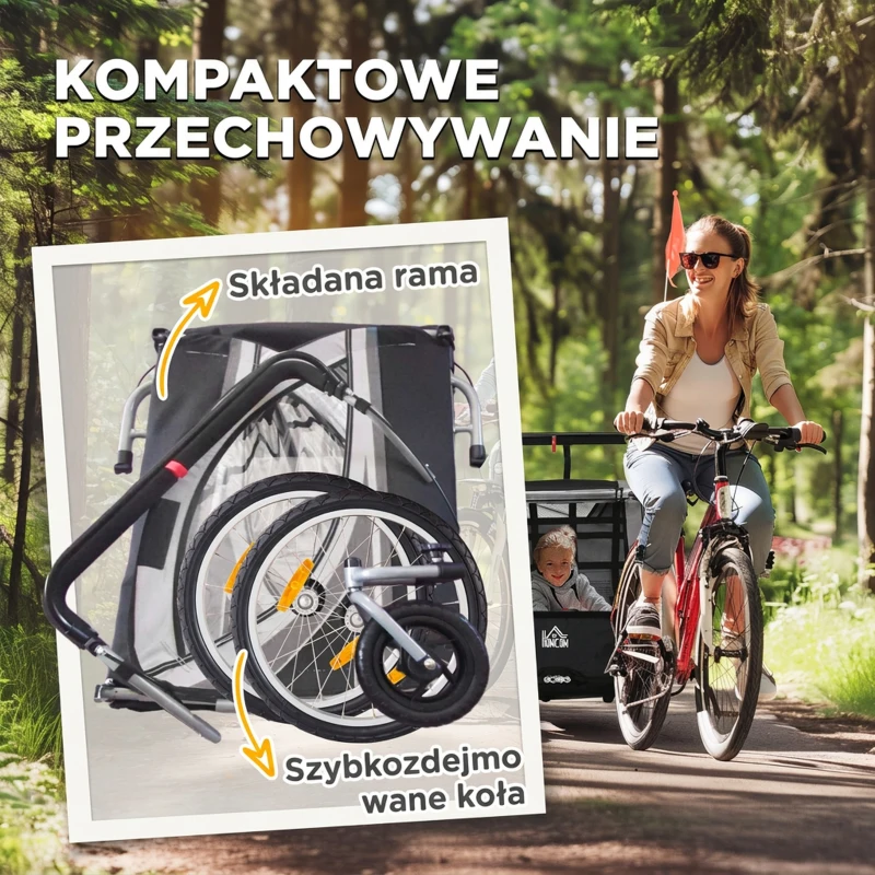 2 w 1 Przyczepka dziecięca, składana, z odczepianym kołem