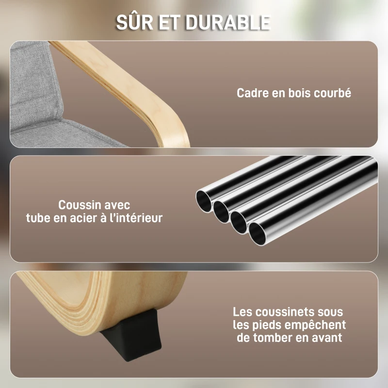 HOMCOM Fauteuil Luxe Confort et Relaxation avec Repose-Pied réglable déhoussable 94 x 66,5 x 100 cm cm Bois Massif Gris Clair