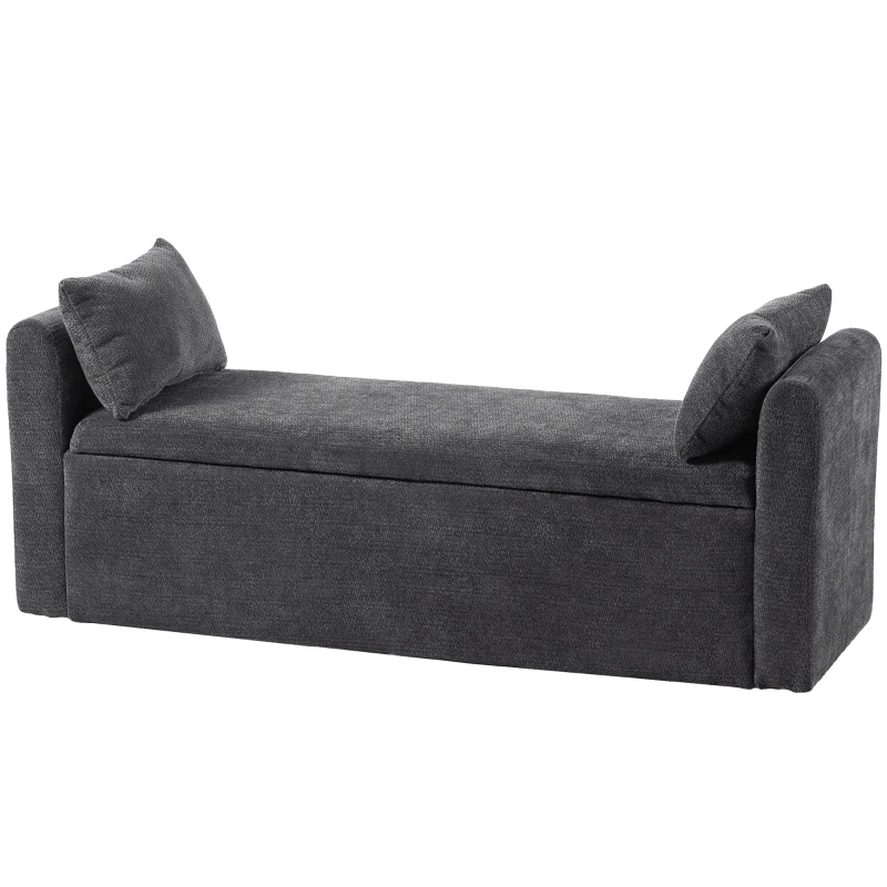 HOMCOM Banco de Almacenaje de Chenilla con Reposabrazos y Cojines Tapa Hidráulica Carga 220 kg 137x45x51 cm, Gris Oscuro