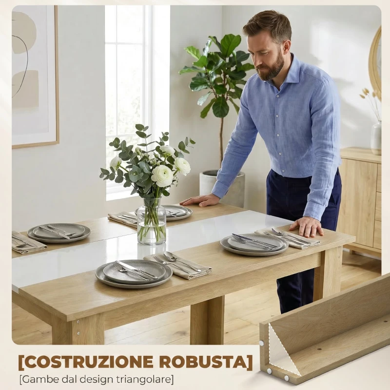 HOMCOM Tavolo da Pranzo 4-6 Posti Moderno in Legno per Soggiorno e Cucina, 120x69x75cm, Bianco e Color Legno