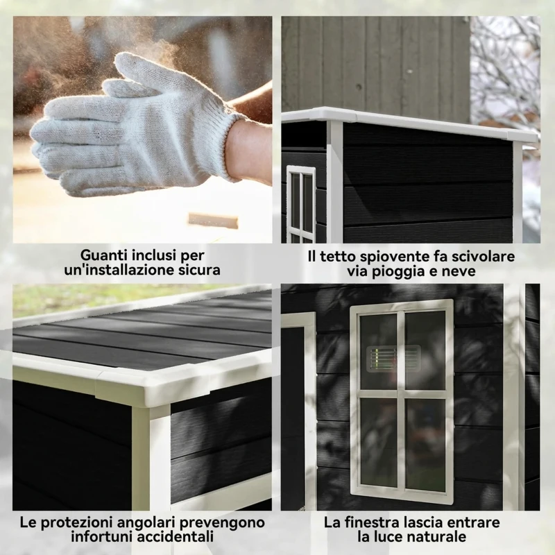 Outsunny Casetta da Giardino 1.14m² in PP e Alluminio con Pavimento, Capanno da Giardino, Tetto Inclinato, Nero