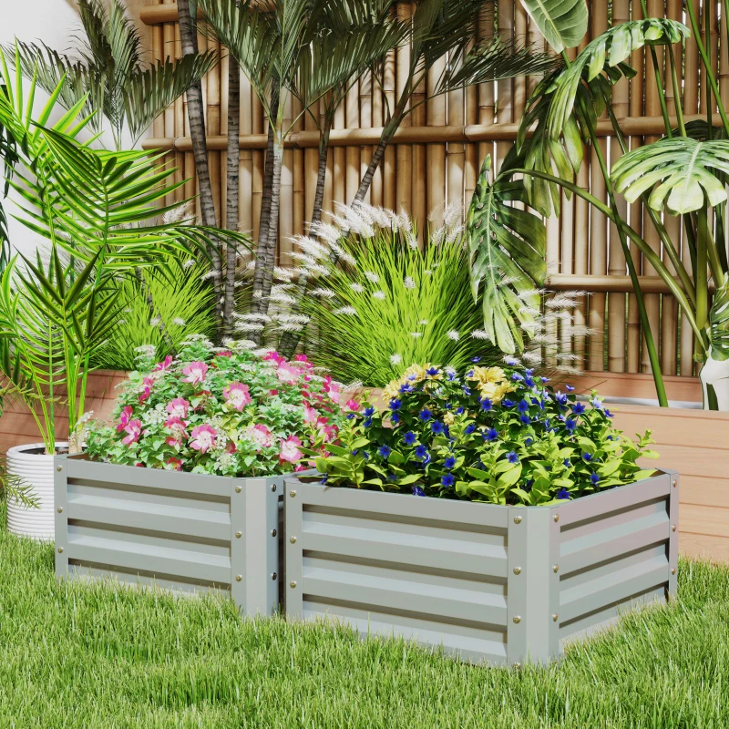 Outsunny Set of Two 60 x 60cm Steel Planter Boxes - Light Grey