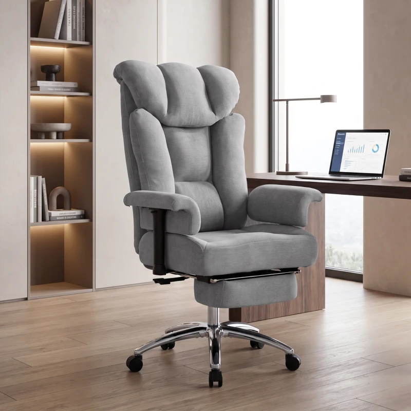 HOMCOM 250 kg Big and Tall Massage Office Chair with Heat, High Back, Height Adjustable Linen Executive Desk Chair, Grey