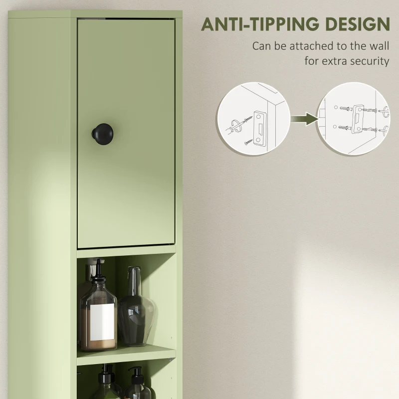 kleankin 180cm Slim Bathroom Cabinet, with Drawer, Shelves and Cupboards - Green