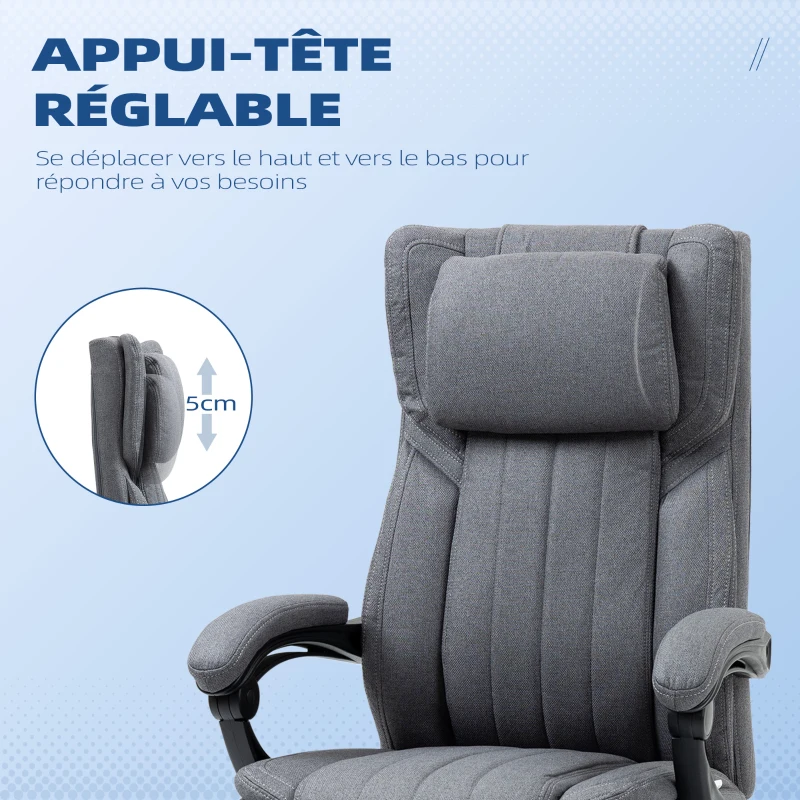 Vinsetto Chaise de bureau siège pivotant dossier inclinable hauteur réglable 65 x 61 x 105-113 cm gris