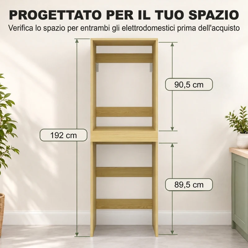 HOMCOM Mobile Lavatrice Asciugatrice, Colonna Lavatrice Asciugatrice, per Bagno Lavanderia, 70x65x192 cm, Rovere