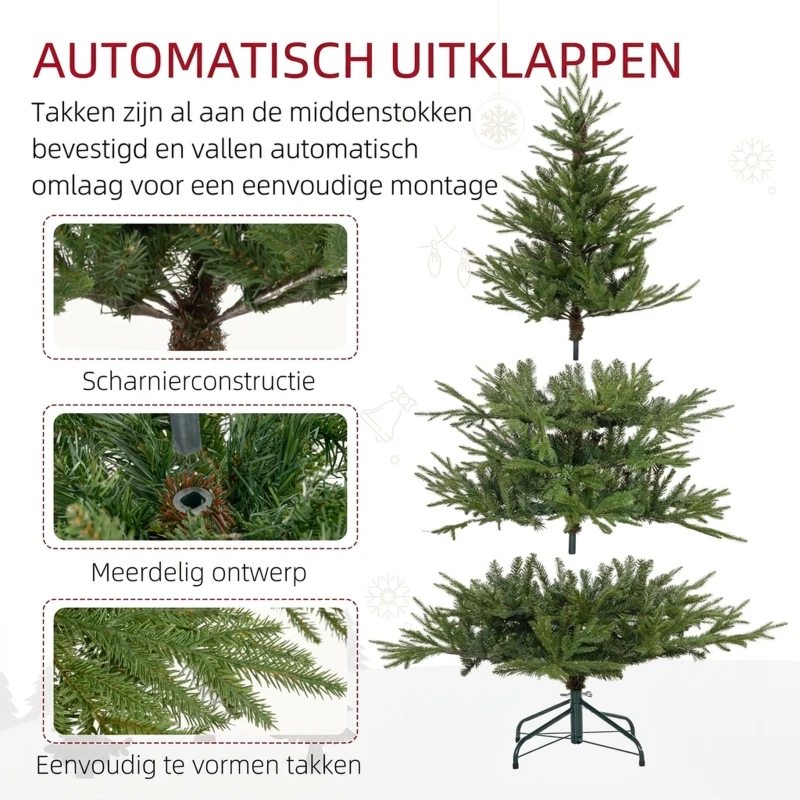 HOMCOM Kerstboom 150 cm, realistisch uiterlijk, snel op te zetten, inclusief standaard, brandveilig kunststof