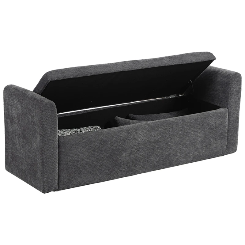 HOMCOM Banco de Almacenaje de Chenilla con Reposabrazos y Cojines Tapa Hidráulica Carga 220 kg 137x45x51 cm, Gris Oscuro