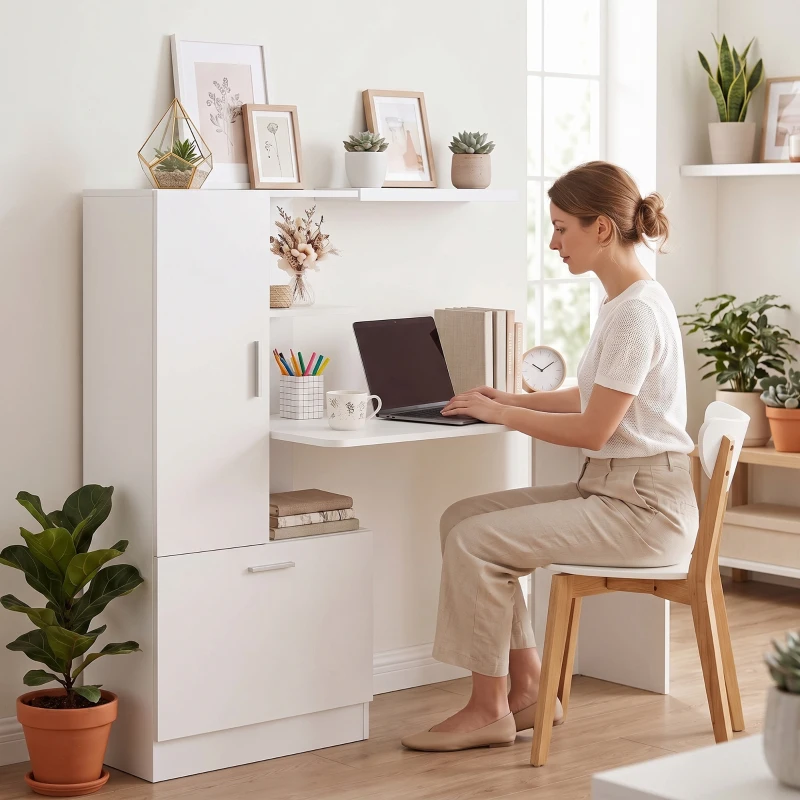 HOMCOM Computerschreibtisch mit Regal und Schrank, 150 cm, Weiß