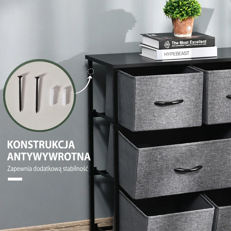 Komoda z 8 szufladami, metalowa konstrukcja, pojemna