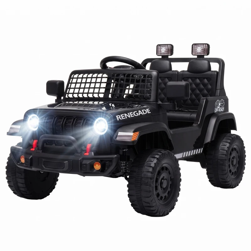 AIYAPLAY Fuoristrada Elettrica per Bambini 12V, Batteria al Litio, 2 Motori, Sospensioni, Telecomando, 2-4 Anni, Nero