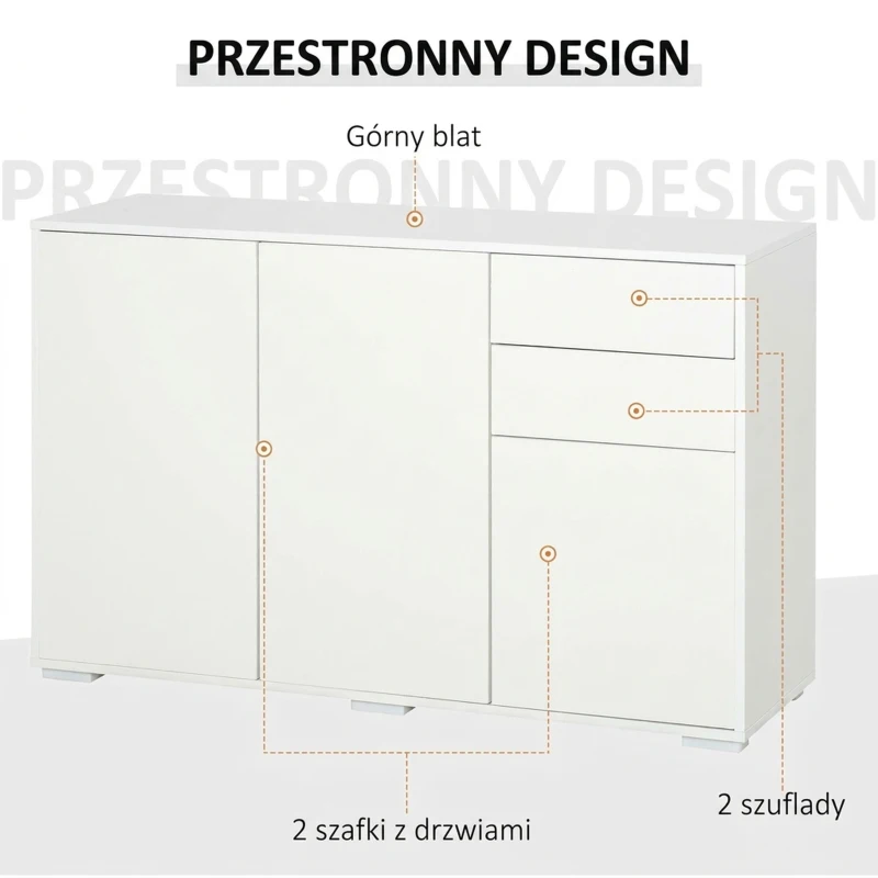 HOMCOM Komoda szafka Anrichte, 2 szuflady, Push-Click, 117 cm x 36 cm x 74 cm, Biały